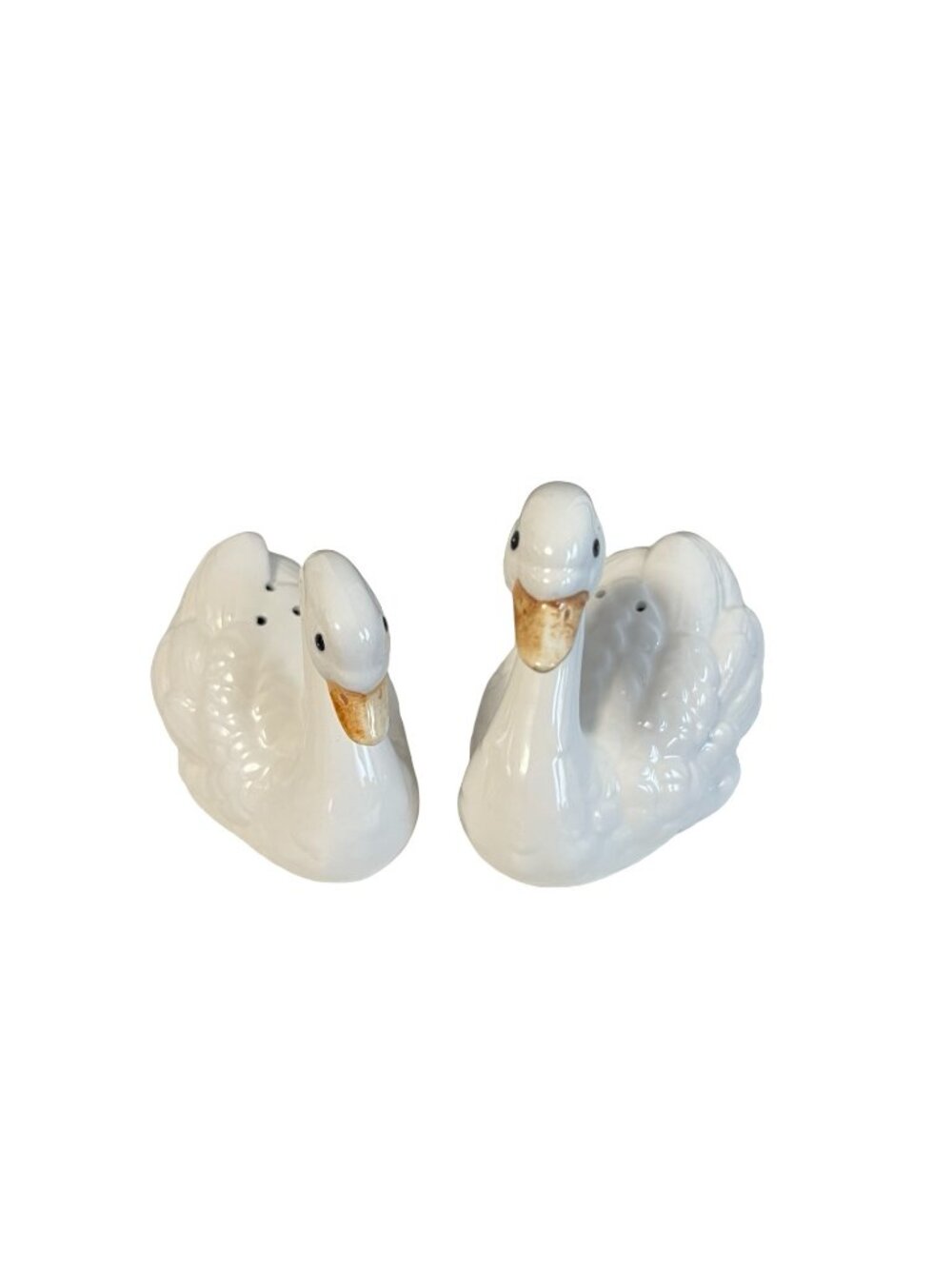 Vintage Swan Salt and Pepper Shakers FF Japan Taiwan White Ceramic 3 Inch Figuri